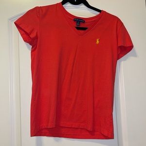 polo ralph lauren v neck tee pink orange